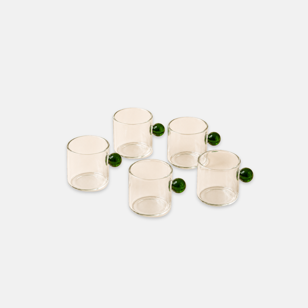 set of 6 ball shaped handle glass