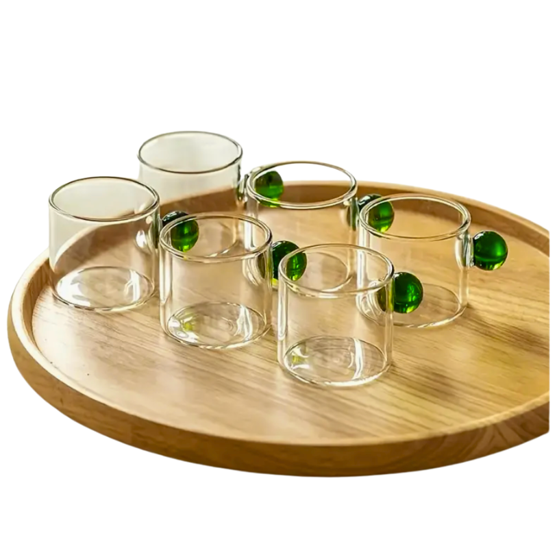 set of 6 ball shaped handle glass