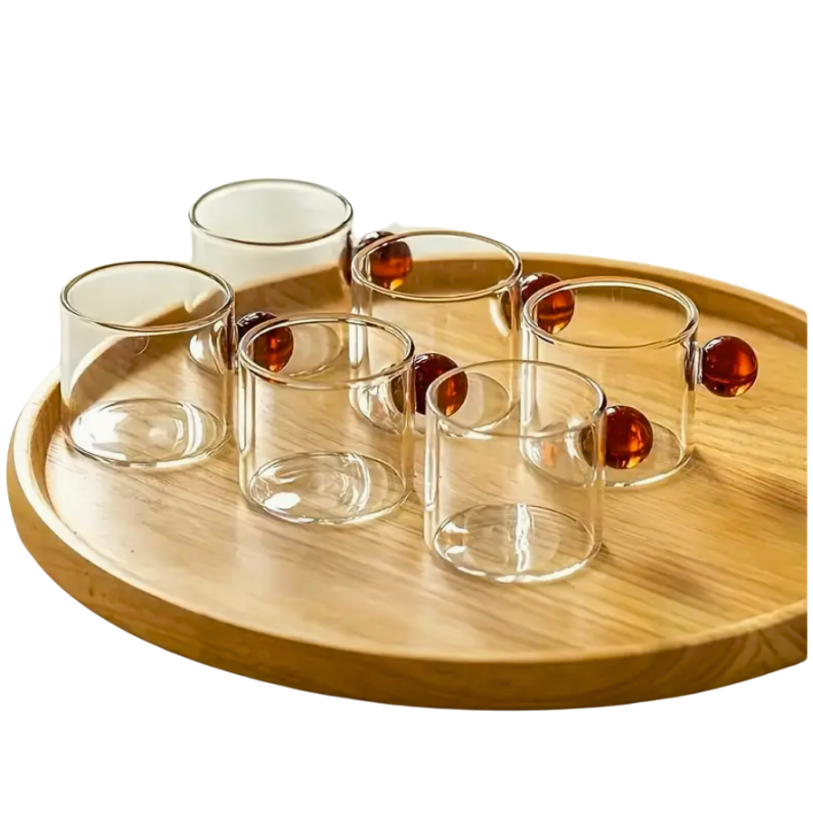 set of 6 ball shaped handle glass