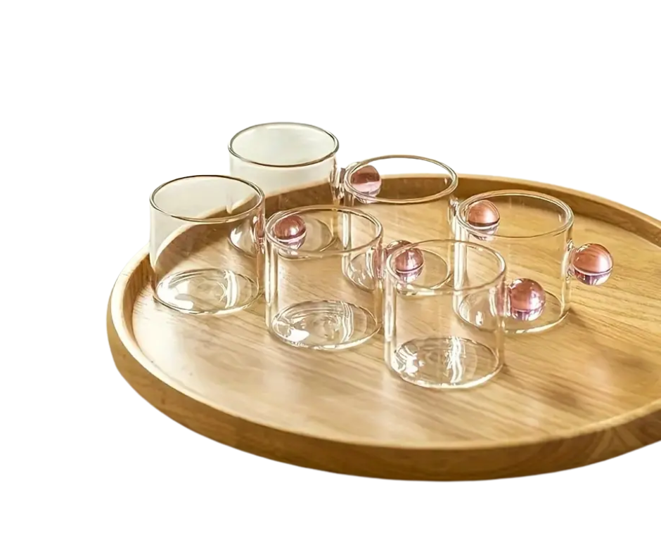 set of 6 ball shaped handle glass
